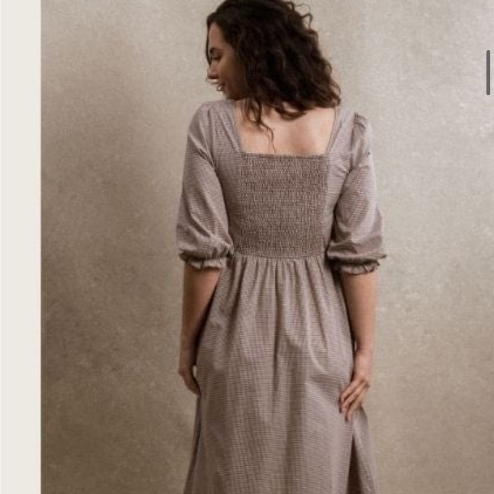 NWT Neuflora Queenstown Dress Brown Gingham Cotton Midi w/ Pockets S